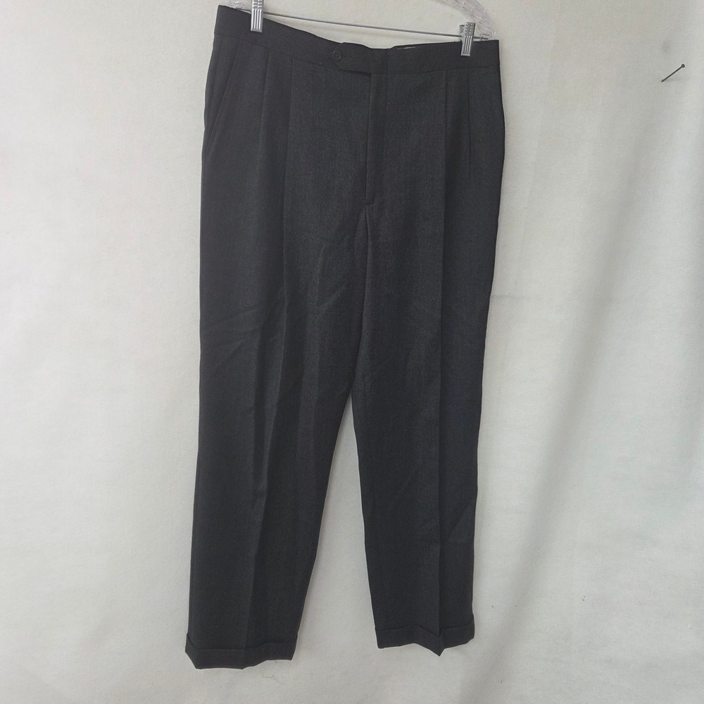 Berle Pleated Dress Pants Mens 36x31 Charcoal‎ Grey Wool Cuffed Trousers